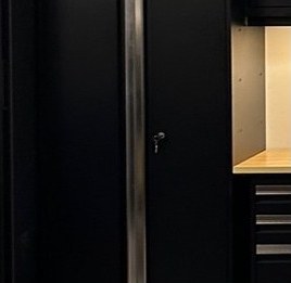 Tall NewAge Bold locker aligned with the cabinet run